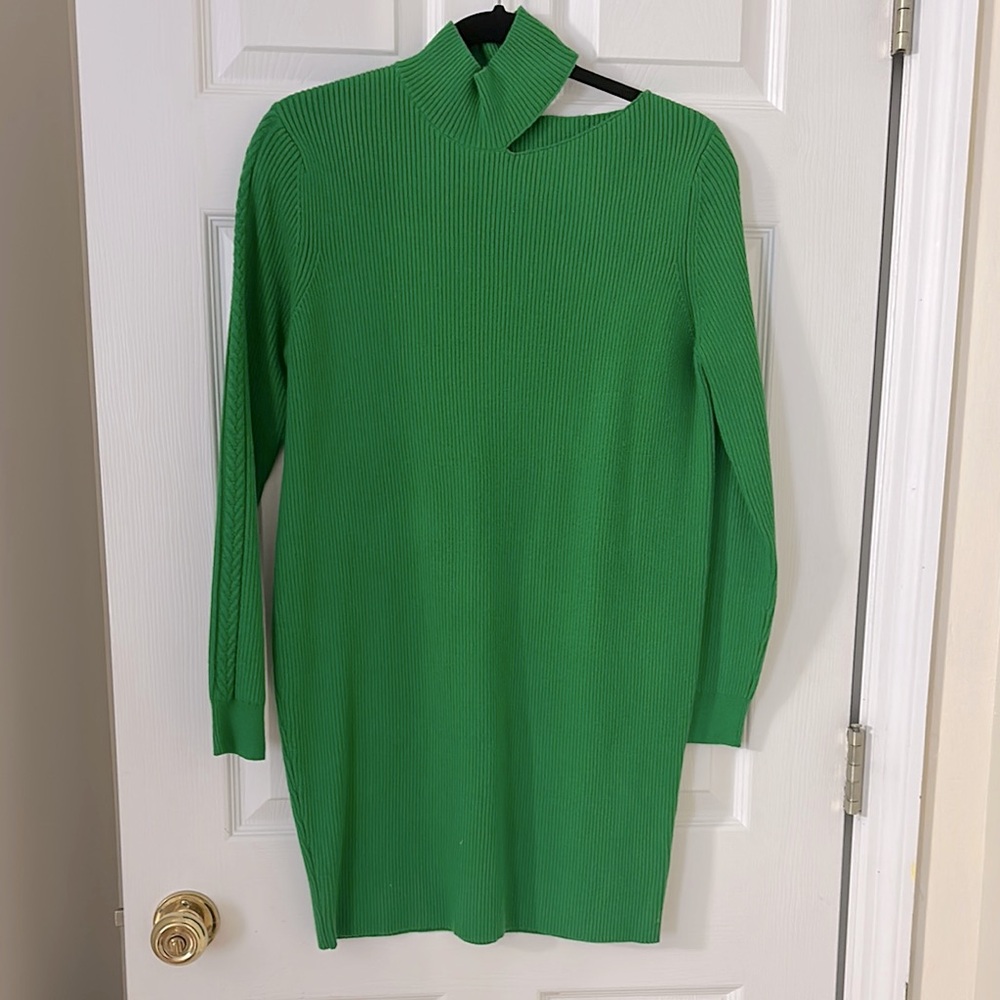 Green Ribbed Knit Sweater Dress